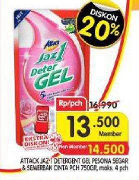 Promo Harga ATTACK Jaz1 DeterGel Pesona Segar, Semerbak Cinta 750 ml - Superindo