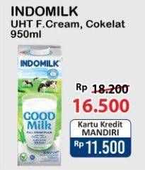 Promo Harga INDOMILK Susu UHT Cokelat, Full Cream Plain 950 ml - Alfamart