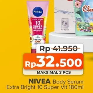 Promo Harga Nivea Extra Bright 10 Super Vitamins & Skin Food Serum 180 ml - Yogya