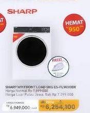 Promo Harga Sharp ES-FL1490BX/WH | Washing Machine Front Load 9 kg  - Carrefour