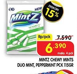Promo Harga MINTZ Candy Chewy Mint Doublemint, Peppermint 115 gr - Superindo