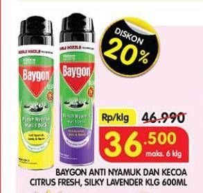 Promo Harga Baygon Insektisida Spray Kecuali Citrus Fresh, Kecuali Silky Lavender 600 ml - Superindo