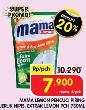 Promo Harga Mama Lemon Cairan Pencuci Piring Jeruk Nipis, Lemon Daun Mint 780 ml - Superindo