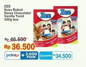 Promo Harga ZEE Susu Bubuk Swizz Chocolate, Vanilla Twist 350 gr - Indomaret