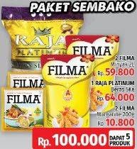Promo Harga Paket Sembako (2 Filma Minyak Goreng + Raja Platinum Beras + 2 Filma Margarine)  - LotteMart