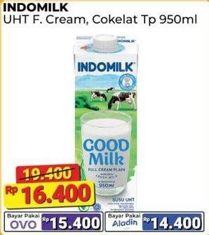 Promo Harga Indomilk Susu UHT Full Cream Plain, Cokelat 950 ml - Alfamart