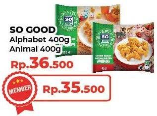 Promo Harga SO GOOD Chicken Nugget Alphabet, Animal 400 gr - Yogya