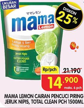 Promo Harga Mama Lemon Cairan Pencuci Piring Jeruk Nipis, Total Clean 1500 ml - Superindo