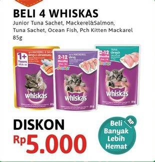 Promo Harga WHISKAS Makanan Kucing Junior Tuna, Mackerel Salmon, Tuna, Ocean Fish, Kitten Mackerel 85 gr - Alfamidi