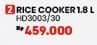 Promo Harga Philips HD3003/30 Rice Cooker 1.8L  - COURTS