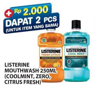 Promo Harga Listerine Mouthwash Antiseptic Cool Mint, Zero, Fresh Citrus 250 ml - Hypermart