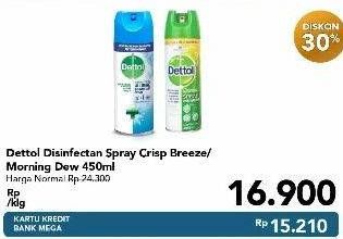 Promo Harga DETTOL Disinfectant Spray Crips Breeze, Spray Morning Dew 450 ml - Carrefour