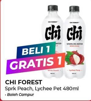 Promo Harga Chi Forest Sparkling Water White Peach, Lychee Fizzy 480 ml - Alfamart