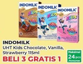 Promo Harga Indomilk Susu UHT Kids Cokelat, Vanila, Stroberi 115 ml - Yogya