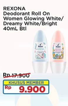 Promo Harga Rexona Deo Roll On Glowing White, Dreamy White, Advanced Brightening 40 ml - Indomaret