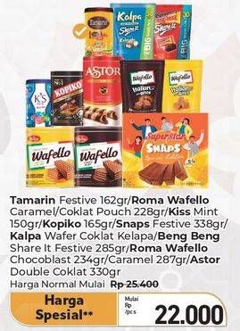 Tamarin Permen Sari Asem/Roma Wafello/KIS Candy Mint/Kopiko Coffee Candy/Snips Snaps Biscuit/Kalpa Wafer Cokelat Kelapa/Beng-beng Share It/Roma Wafello/Astor