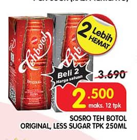 Promo Harga Sosro Teh Botol Original, Less Sugar 250 ml - Superindo