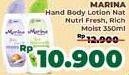 Promo Harga Marina Hand Body Lotion Natural Nutri Fresh, Natural Rich Moisturizing 335 ml - Alfamidi