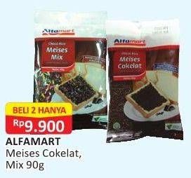 Promo Harga ALFAMART Meises Cokelat, Choco Meises Mix per 2 pouch 90 gr - Alfamart