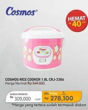 Promo Harga Cosmos CRJ 3306 Rice Cooker 1800 ml - Carrefour