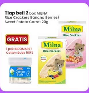 Promo Harga Milna Rice Crackers Banana Berries, Sweet Potato Carrot 5 pcs - Indomaret