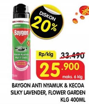 Promo Harga Baygon Insektisida Spray Silky Lavender, Flower Garden 450 ml - Superindo