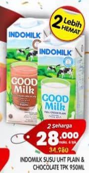 Promo Harga Indomilk Susu UHT Full Cream Plain, Cokelat 950 ml - Superindo