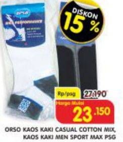 Promo Harga ORSO Kaos Kaki Casual Cotton Mix, Men Sport Max 3 pcs - Superindo