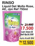 Promo Harga RINSO Liquid Detergent + Molto Pink Rose Fresh, + Molto Japanese Peach 750 ml - Alfamart