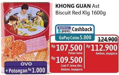 Promo Harga Khong Guan Assorted Biscuit Red 1600 gr - Alfamidi