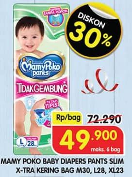 Promo Harga Mamy Poko Pants Xtra Kering Slim Tidak Gembung L28, M30, XL23 23 pcs - Superindo