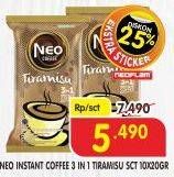 Promo Harga Neo Coffee 3 in 1 Instant Coffee Tiramisu per 10 sachet 20 gr - Superindo