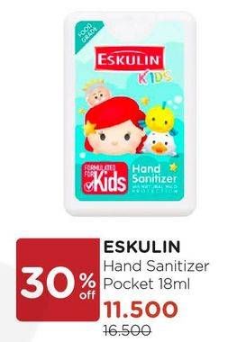Promo Harga ESKULIN Kids Hand Sanitizer 18 ml - Watsons