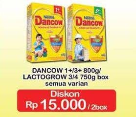 Promo Harga Dancow 1+ 3+ 800gr, Lactogrow 3 / 4 750gr all variants  - Indomaret