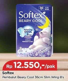 Promo Harga Softex Beary Cool Pembalut Wanita Natural Lavender  Wing 36cm 8 pcs - TIP TOP