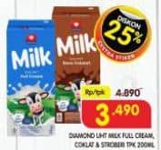 Promo Harga Diamond Milk UHT Full Cream, Chocolate, Strawberry 200 ml - Superindo