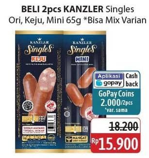 Promo Harga Kanzler Sosis Single Original, Keju, Mini 65 gr - Alfamidi