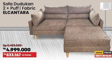 Promo Harga Courts Elcantara Sofa Dudukan 2 + Puff | Fabric  - COURTS