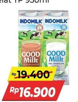 Promo Harga Indomilk Susu UHT Cokelat, Full Cream Plain 950 ml - Alfamart
