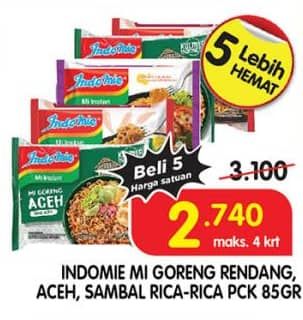 Promo Harga Indomie Mi Goreng Rendang, Aceh, Sambal Rica Rica 85 gr - Superindo