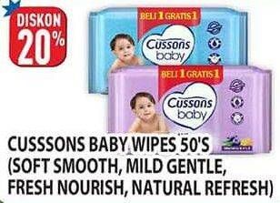 Promo Harga Cussons Baby Wipes Soft Smooth, Mild Gentle, Fresh Nourish, Naturally Refreshing 50 sheet - Hypermart