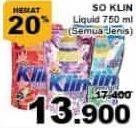 Promo Harga SO KLIN Liquid Detergent All Variants 750 ml - Giant