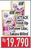 Promo Harga ATTACK Fresh Up Softener Dazzling Lilac, Sakura Blossom 800 ml - Hypermart