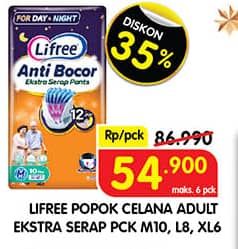 Promo Harga Lifree Popok Celana Ekstra Serap M10, L8, XL6 6 pcs - Superindo