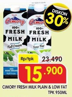 Promo Harga CIMORY Fresh Milk Plain, Low Fat 950 ml - Superindo