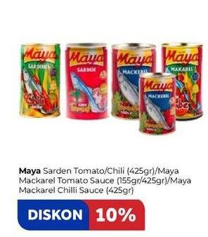 Promo Harga MAYA Sarden Tomato/Chilli 425 g/ Mackarel Tomato 155 g/425 g/ Mackarel Chilli 425 g  - Carrefour