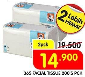 Promo Harga 365 Facial Tissue per 2 pouch 200 pcs - Superindo