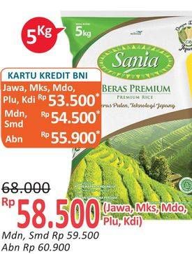 Promo Harga Sania Beras Premium 5000 gr - Alfamidi