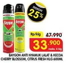 Promo Harga Baygon Insektisida Spray Cherry Blossom, Citrus Fresh 600 ml - Superindo