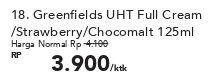Promo Harga Greenfields UHT Choco Malt, Full Cream, Strawberry 125 ml - Carrefour
